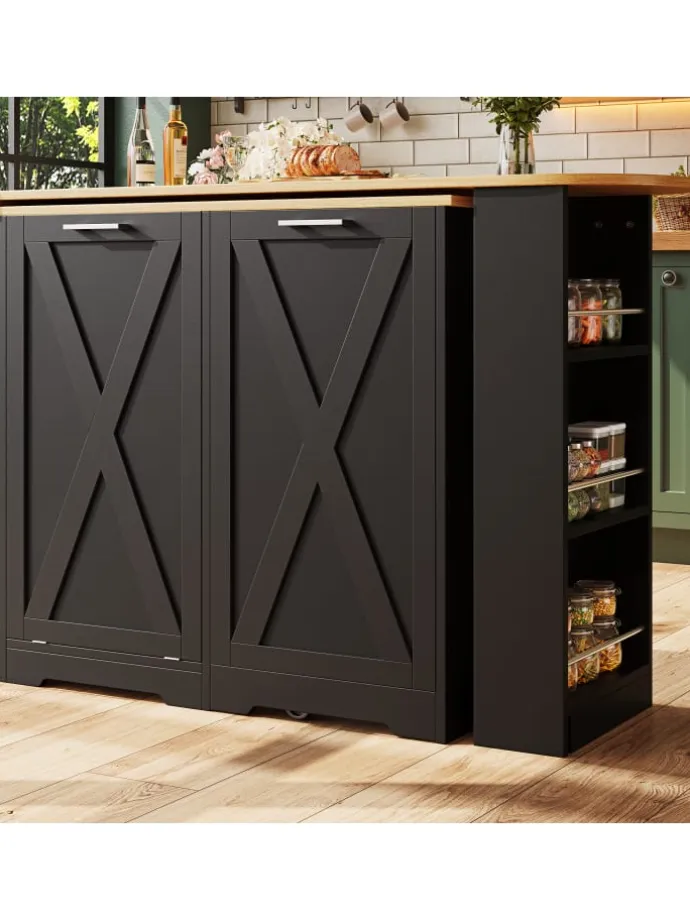 360° Drehbare Essbar Sideboardschrank mit seitlichen Ablagen und Klapptür