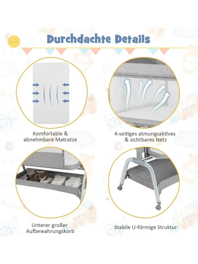 4 in 1 Babywiege in Grau