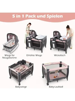 5 in 1 Beistellbett Baby bis 36 Monaten in Rosa