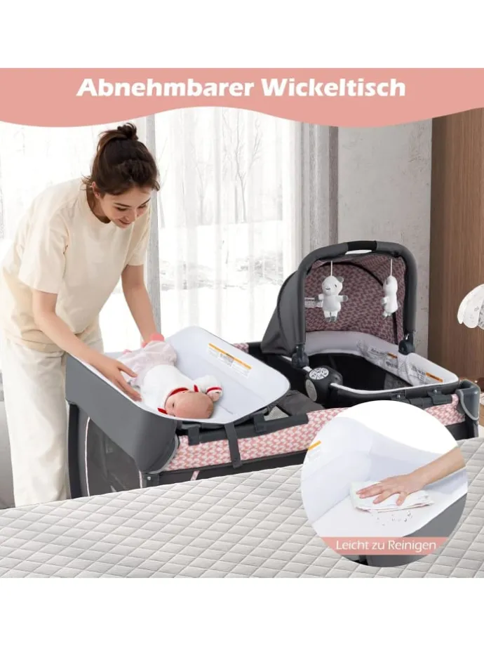 5 in 1 Beistellbett Baby bis 36 Monaten in Rosa