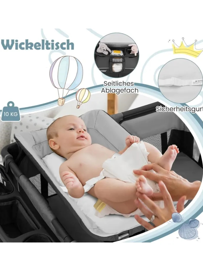 5 in 1 Beistellbett Baby in Grau