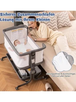 3 in 1 Beistellbett in Anthrazit