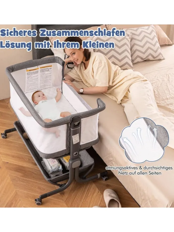 3 in 1 Beistellbett in Anthrazit