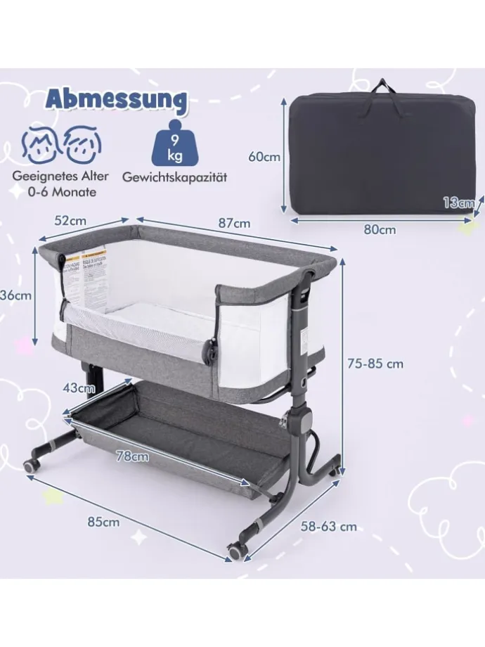 3 in 1 Beistellbett in Anthrazit