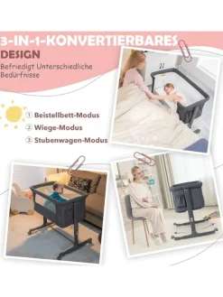 3 in 1 Beistellbett in Anthrazit