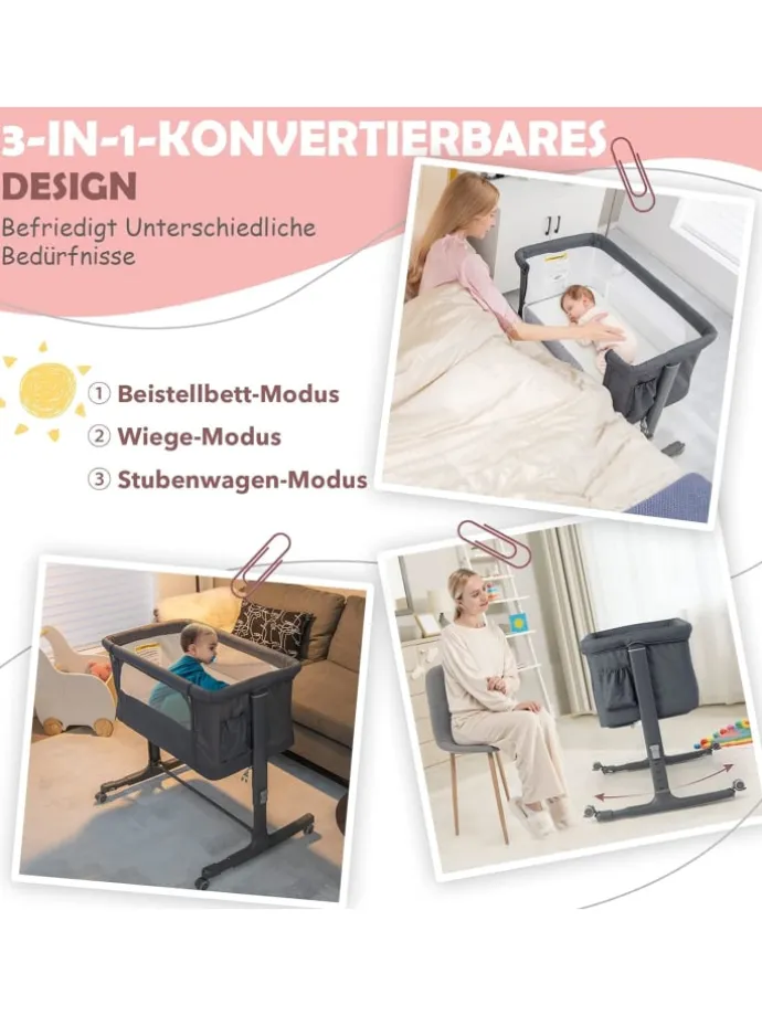 3 in 1 Beistellbett in Anthrazit