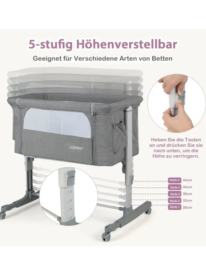 3 in 1 Beistellbett in Grau