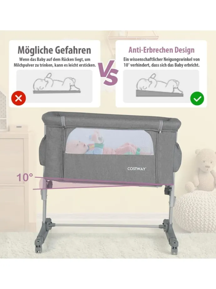3 in 1 Beistellbett in Grau