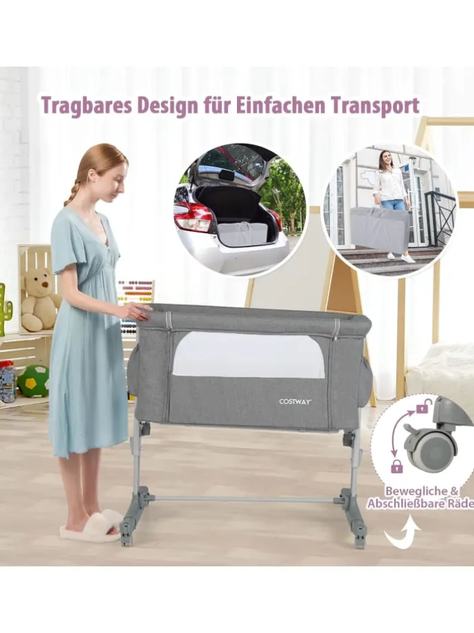 3 in 1 Beistellbett in Grau