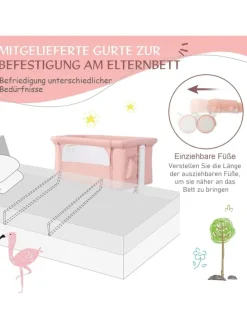 3 in 1 Beistellbett in Rosa