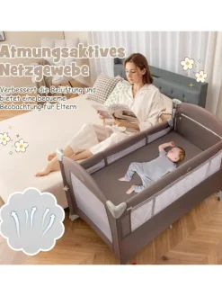 5 in 1 Beistellbett klappbar in Braun