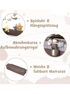 5 in 1 Beistellbett klappbar in Braun