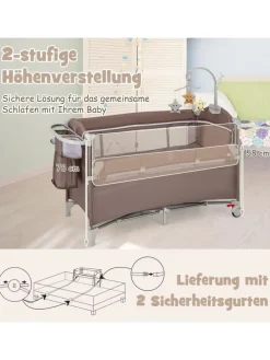 5 in 1 Beistellbett klappbar in Braun