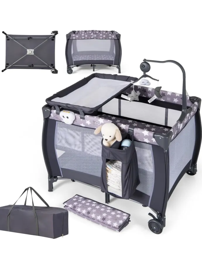 3 in 1 Beistellbett klappbar in Anthrazit