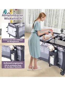 3 in 1 Beistellbett klappbar in Anthrazit
