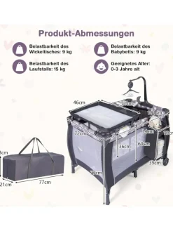 3 in 1 Beistellbett klappbar in Anthrazit