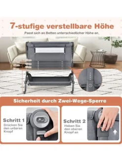 3 in 1 Beistellbett mit Matratze 0-6 Monate in Grau
