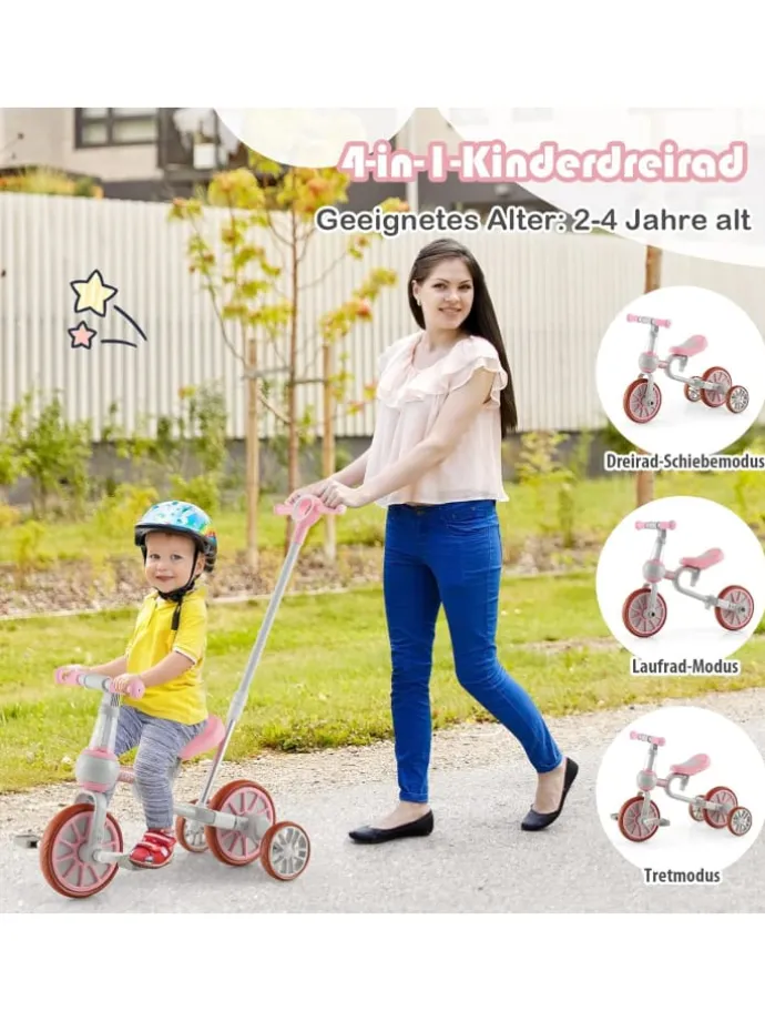 4 in 1 Dreirad von 2-4 Jahren in Rosa