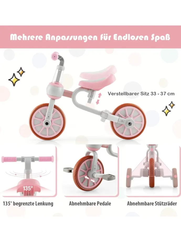 4 in 1 Dreirad von 2-4 Jahren in Rosa