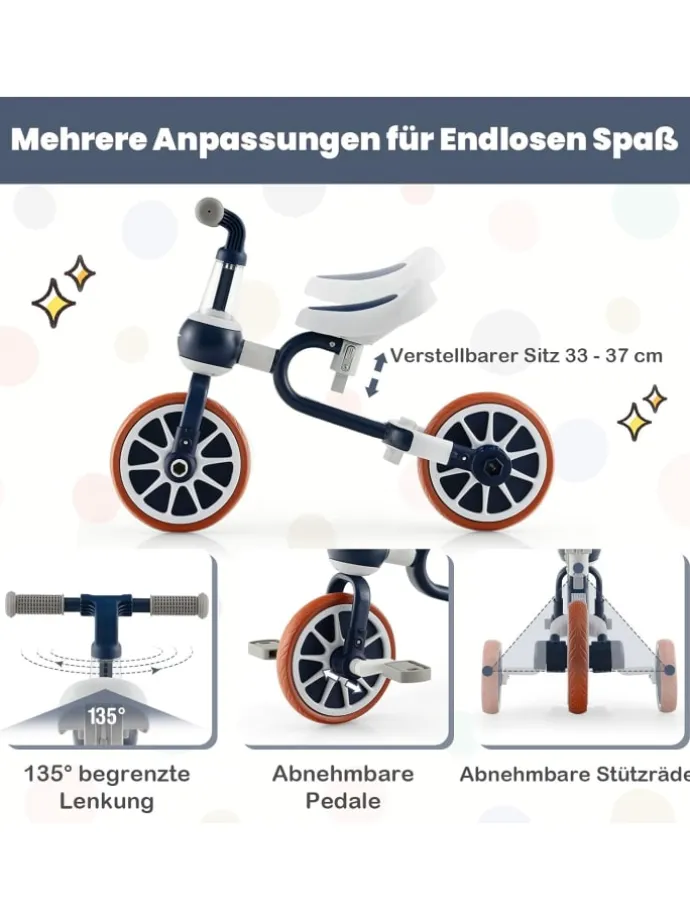 4 in 1 Dreirad von 2-4 Jahren in Blau