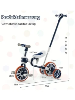 4 in 1 Dreirad von 2-4 Jahren in Blau