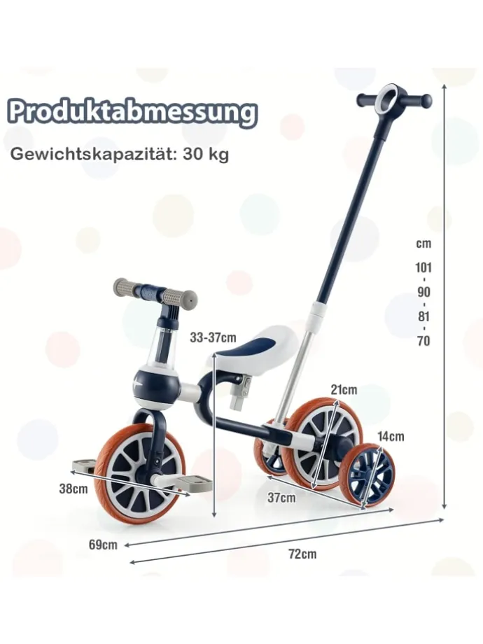 4 in 1 Dreirad von 2-4 Jahren in Blau