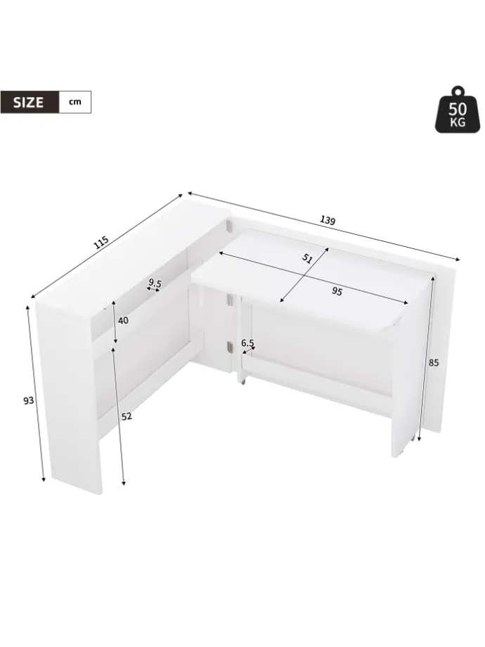 2 in 1 Faltbarer Sideboard mit Rollen & Wireless Charger, Weiß