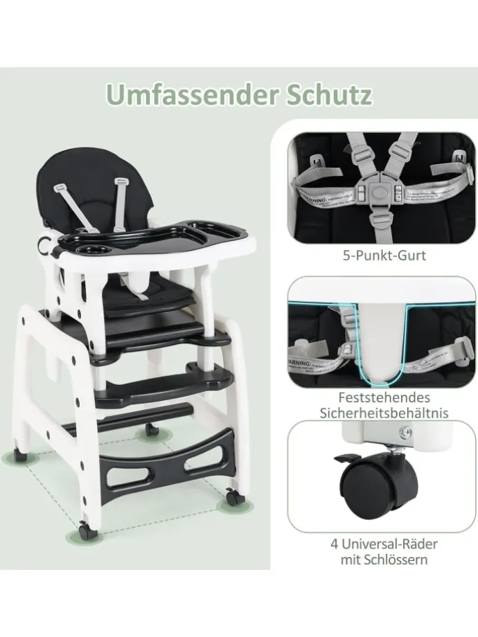 3 in 1 Hochstuhl Sitzgruppe in Schwarz