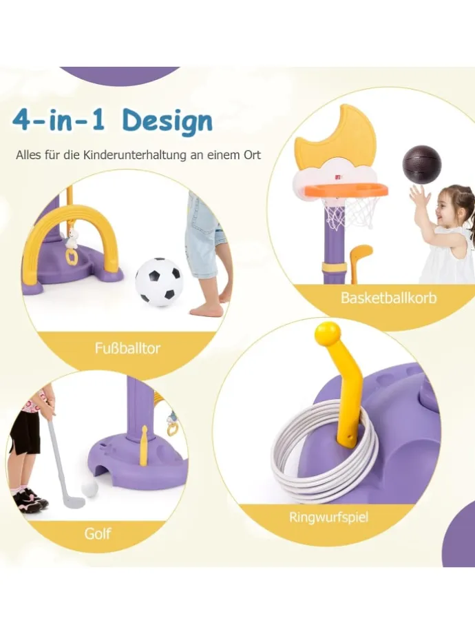 4 in 1 Kinder Basketballkorb Set in Gelb