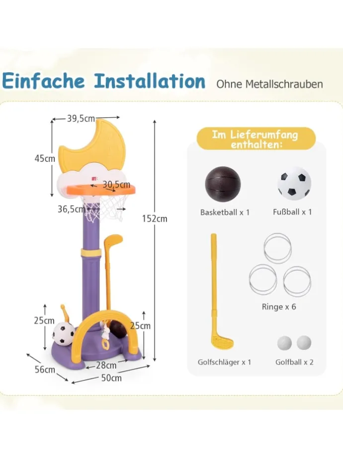 4 in 1 Kinder Basketballkorb Set in Gelb