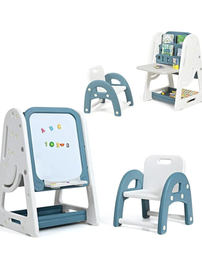 2 in 1 Kindersitzgruppe mit Bücherregal in Blau