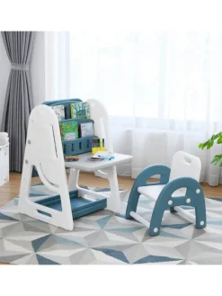 2 in 1 Kindersitzgruppe mit Bücherregal in Blau