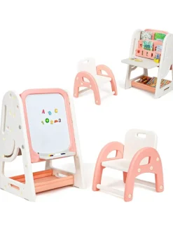 2 in 1 Kindersitzgruppe mit Bücherregal in Orange