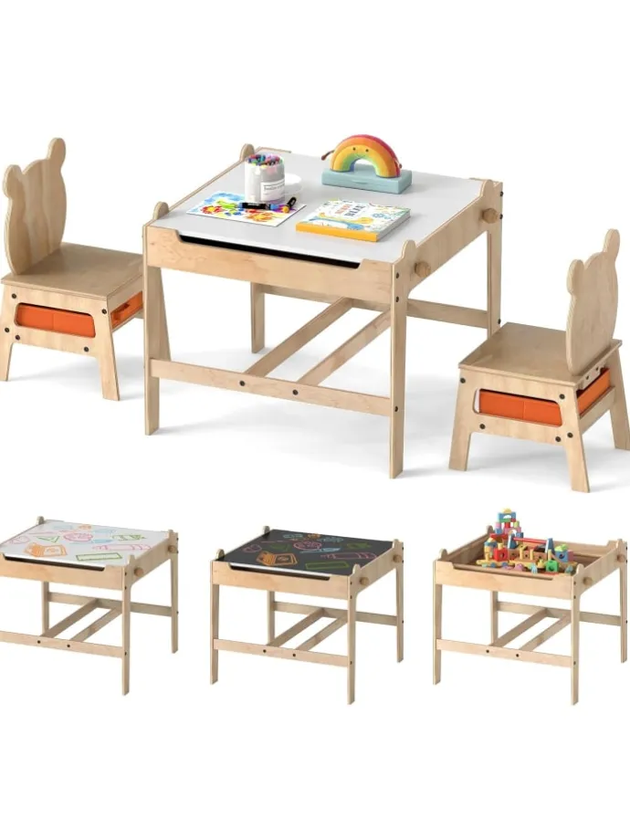 4 in 1 Kindertisch mit 2 Stühlen in Hellbraun