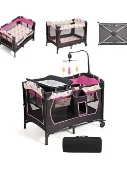 4 in 1 Reisebett 2 Ebenen in Rosa