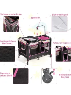 4 in 1 Reisebett 2 Ebenen in Rosa