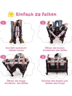 4 in 1 Reisebett 2 Ebenen in Rosa
