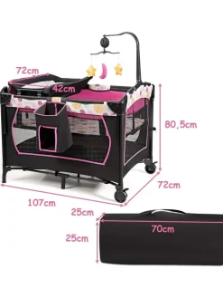 4 in 1 Reisebett 2 Ebenen in Rosa