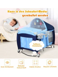 4 in 1 Reisebett Babywiege Wickeltisch in Blau