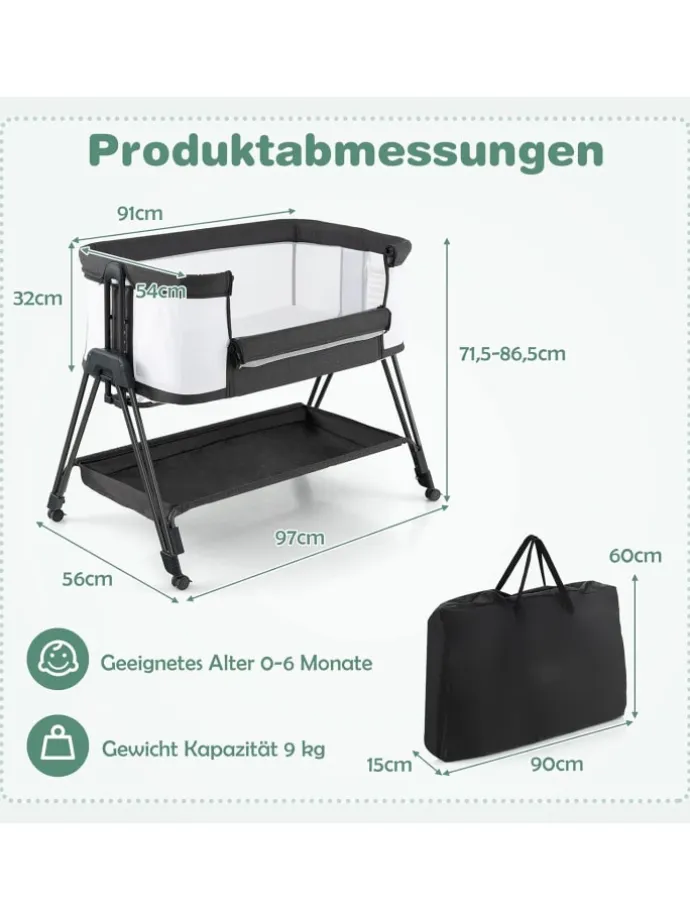 2 in 1 Reisebett in Anthrazit