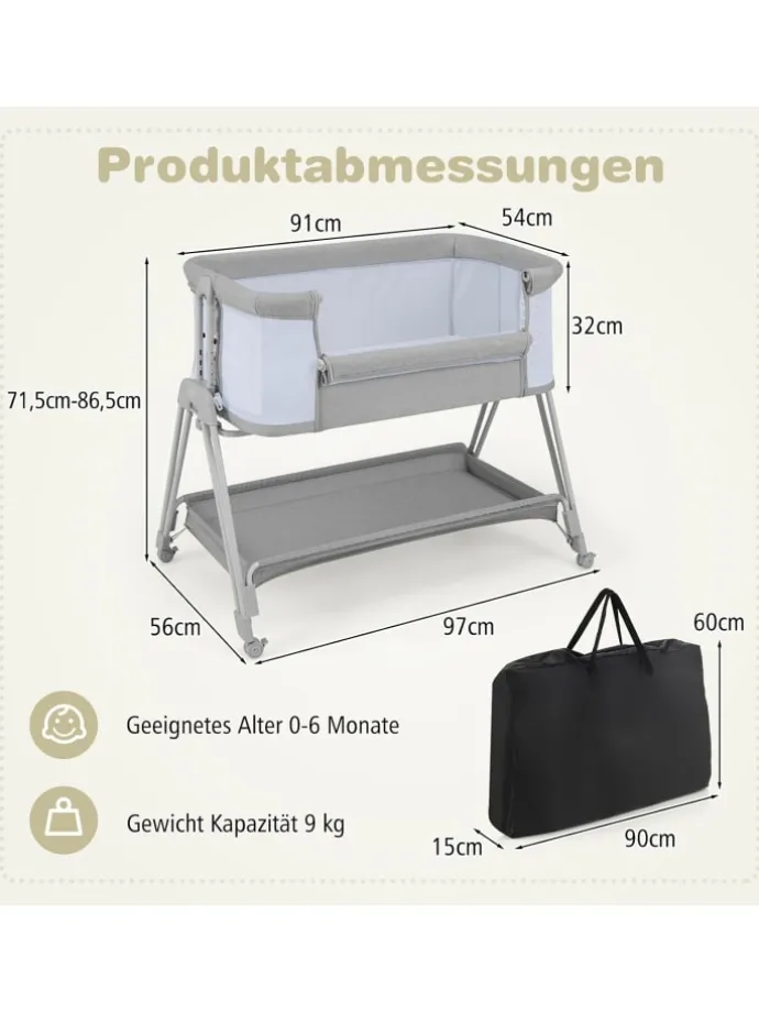 2 in 1 Reisebett in Grau