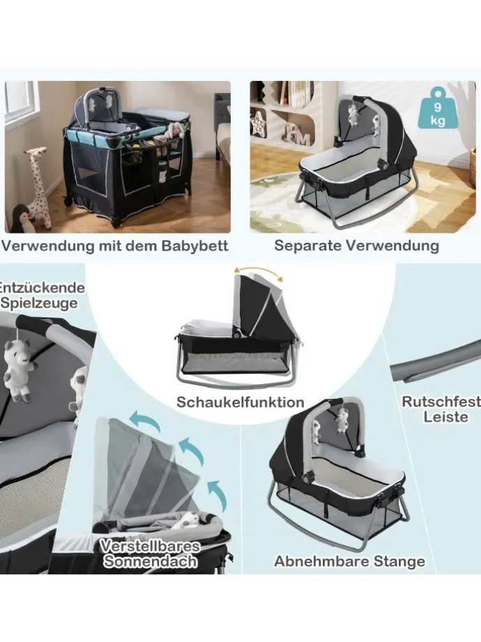 4 in 1 Reisebett in Grün