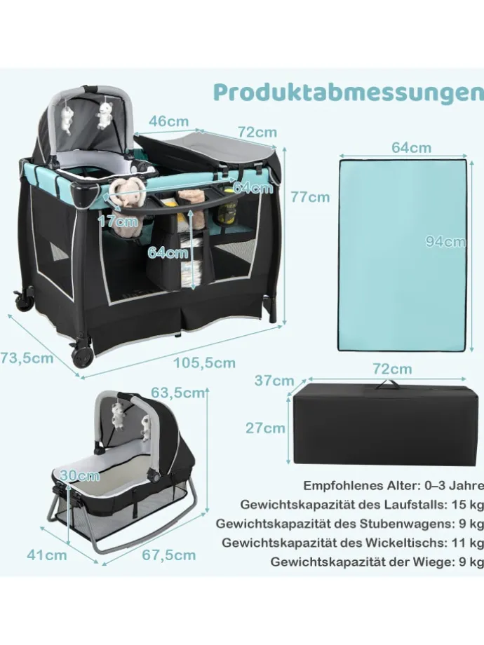 4 in 1 Reisebett in Grün