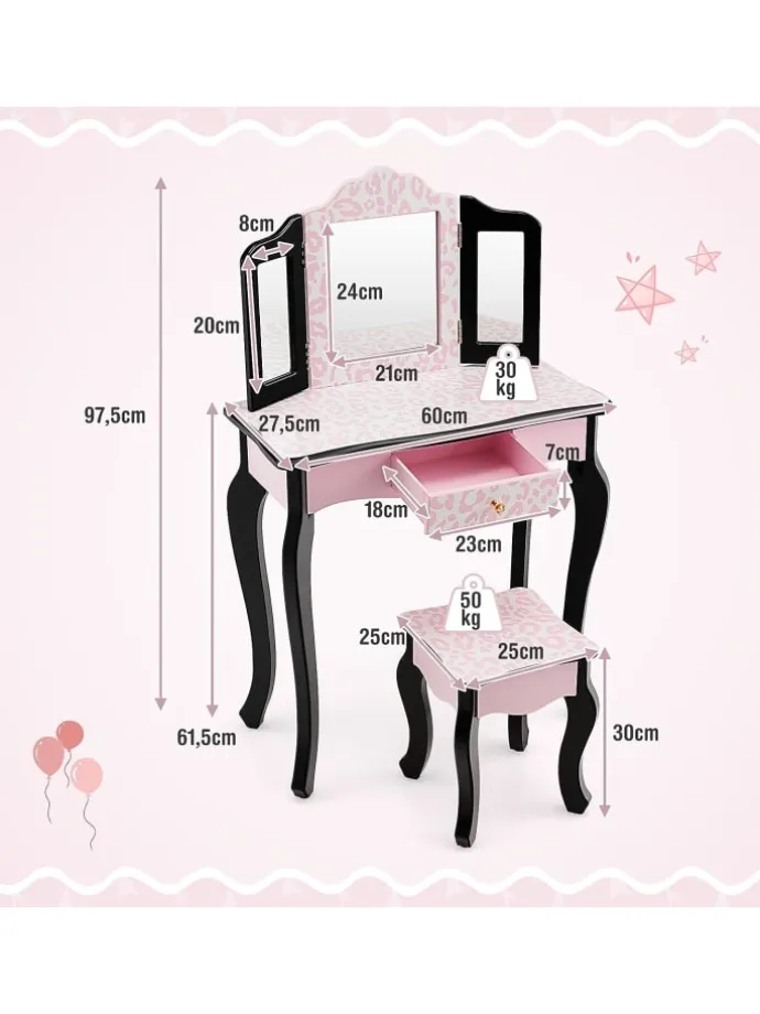 2 in 1 Schminktisch in Rosa