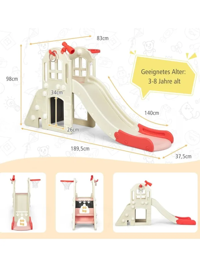 6 in 1 Spielplatz in Rosa