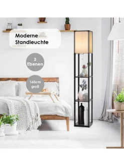 2 in 1 Standleuchte Regal 160cm in Schwarz
