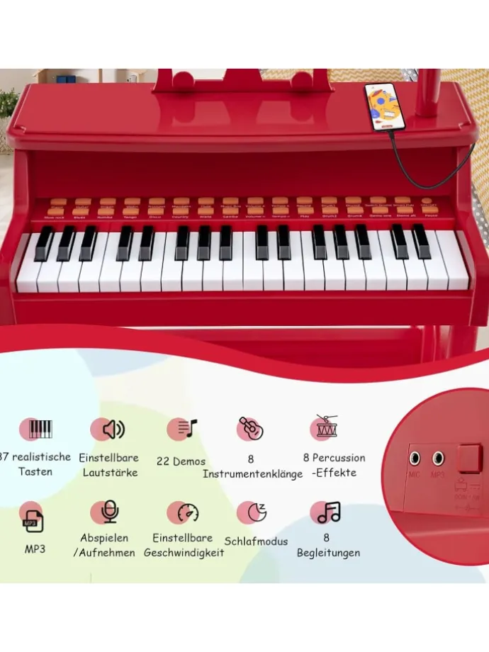 37 Tasten Keyboard ab 3 Jahren in Rot