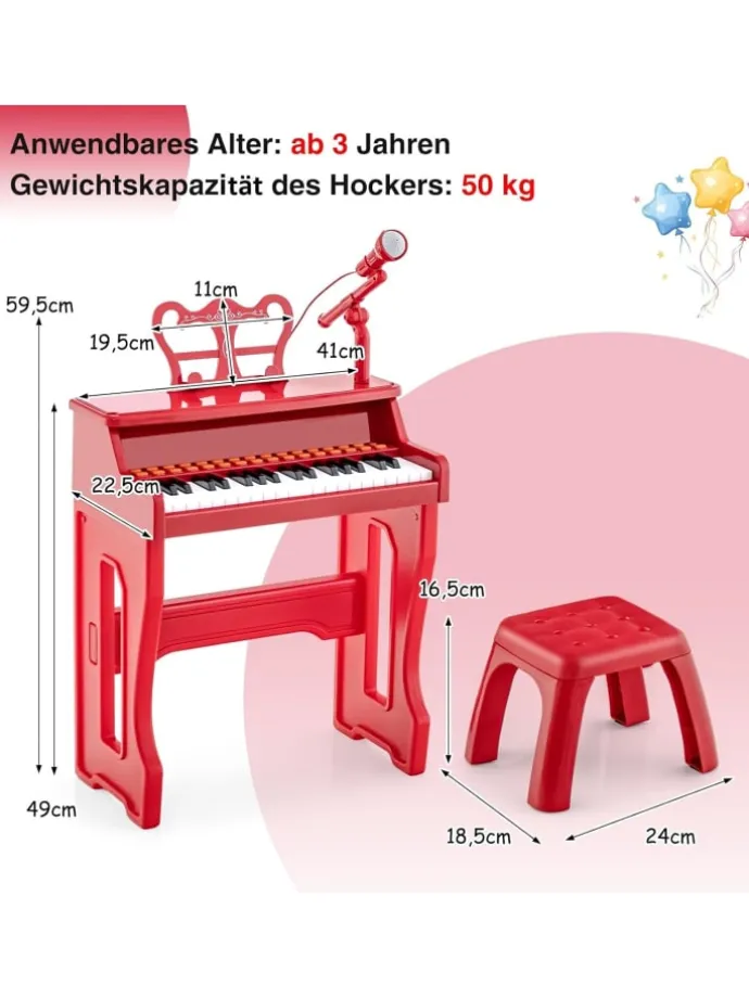 37 Tasten Keyboard ab 3 Jahren in Rot