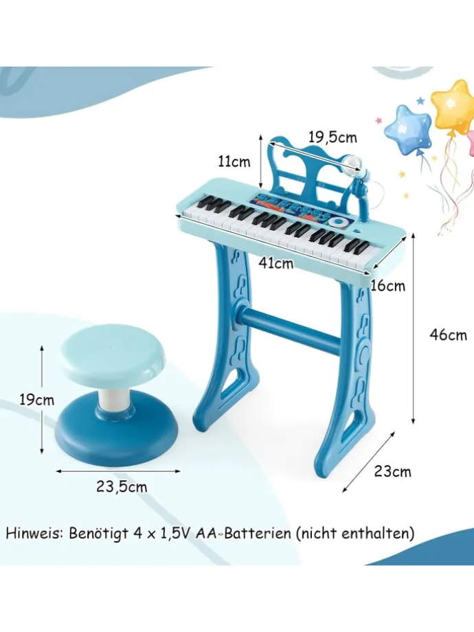 37 Tasten Keyboard ab 3 Jahren in Blau