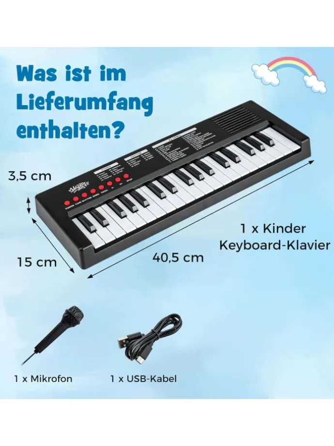 37 Tasten Keyboard Kinder ab 3 Jahren in Schwarz